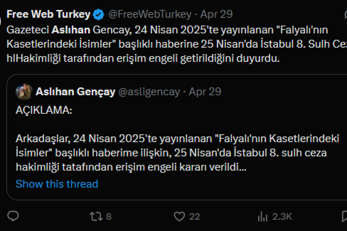 Gazeteci Aslıhan Gençay'ın Falyalı kasetleri haberine bir dava iki soruşturma